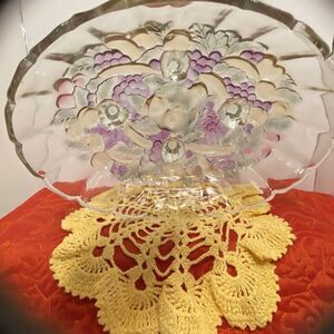 Vintage Indiana Carnival Glass Clear Iridescent‎ Colored Oval Footed Fruit Bowl